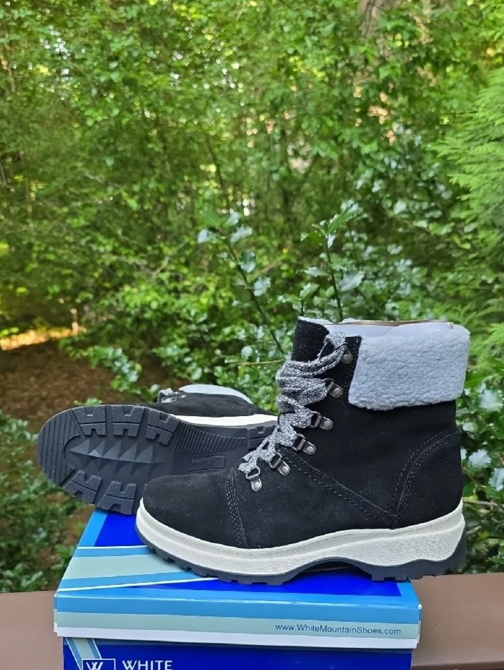 White Mountain Black Suede Lace-Up Faux-Shearling Boot - Picture 9 of 9